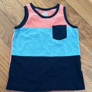 Blue and Orange Colorblock Tank Top with Navy Trim